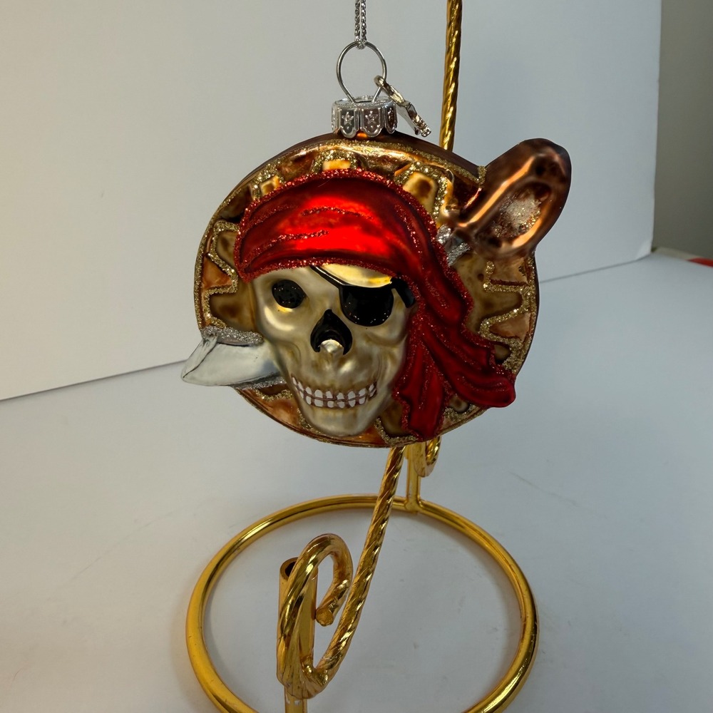 Glassworks Pirates Smiling Pirate Skull Blown Glass Ornament Midwest CBK